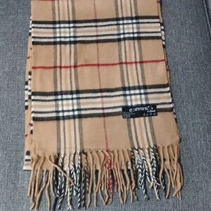 V. FRAAS Beige and Red Checkered Scarf